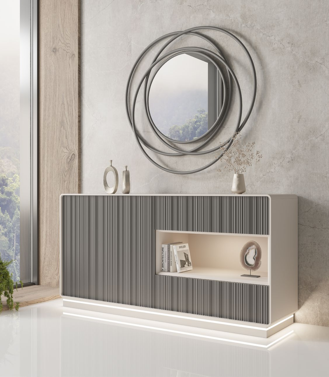 Aparador moderno con diseño acanalado y hueco decorativo