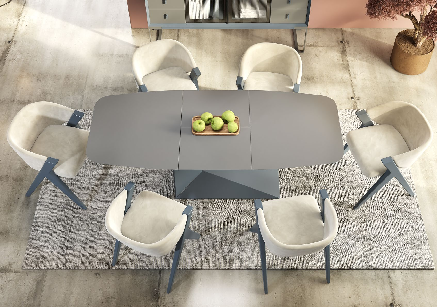 Mesa de comedor extensible de diseño geométrico