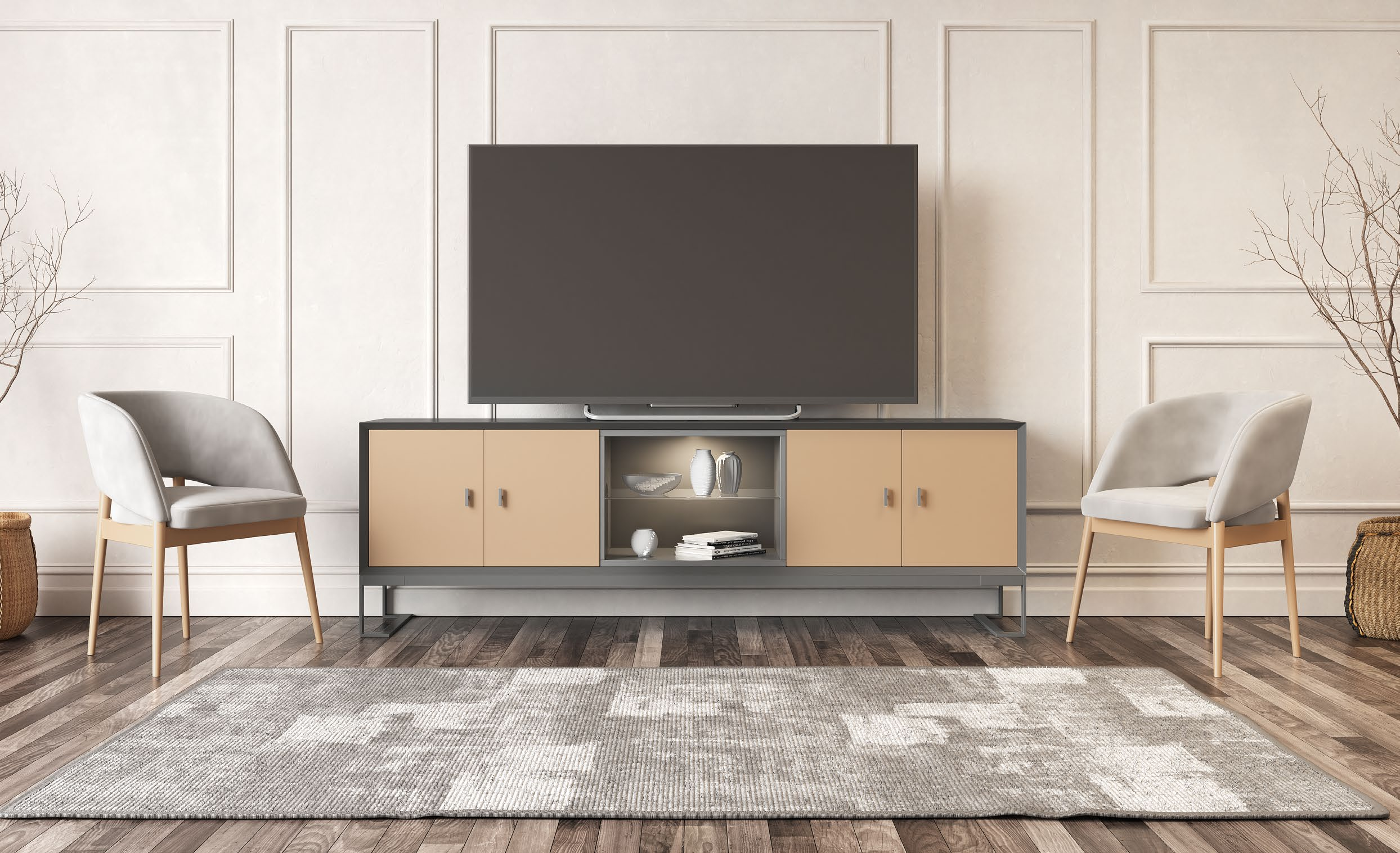 Mueble de TV moderno con almacenamiento lateral