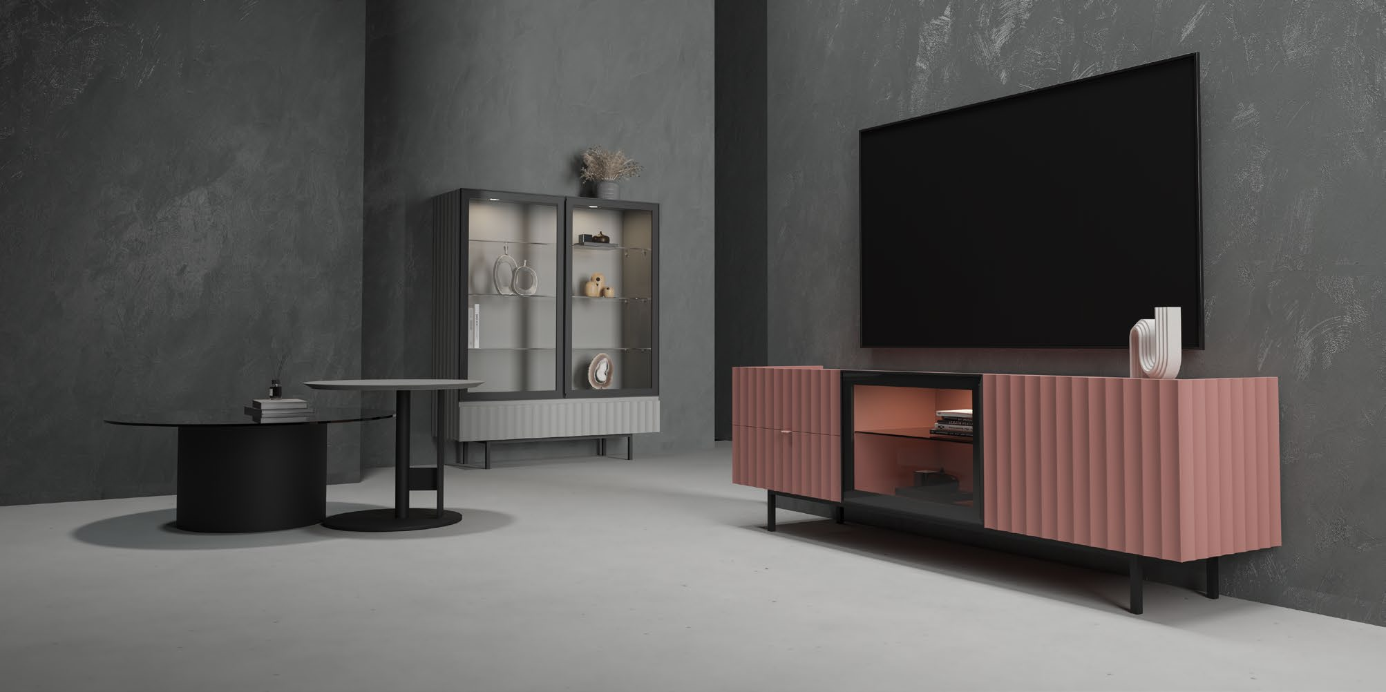 Mueble TV de diseño moderno con acabado acanalado