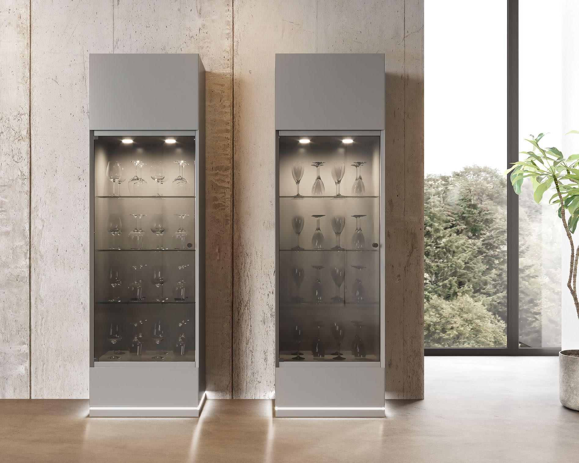 Vitrina alta moderna con cristal e iluminación LED