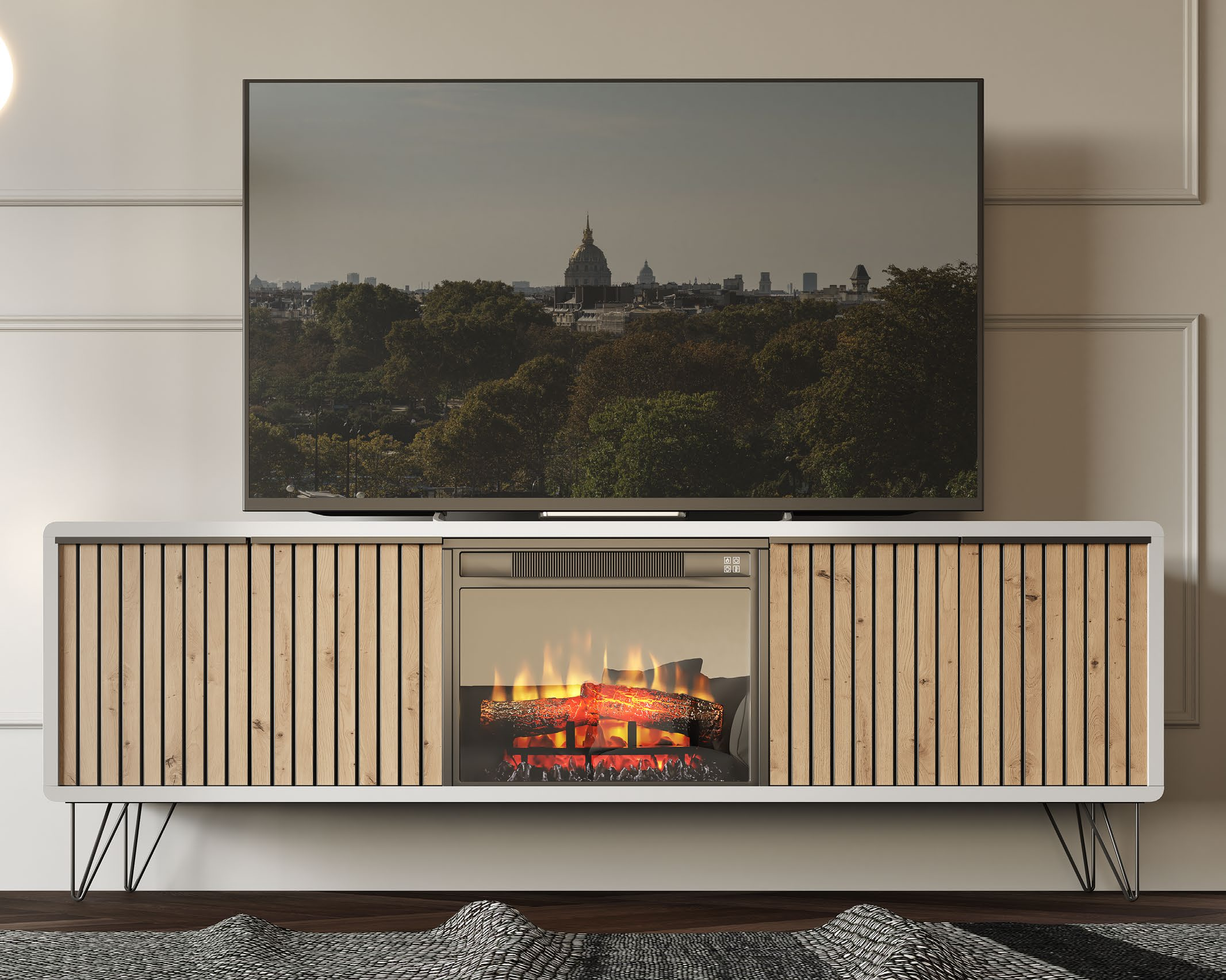 Mueble TV con chimenea eléctrica FU15 (Roble Amazonas)
